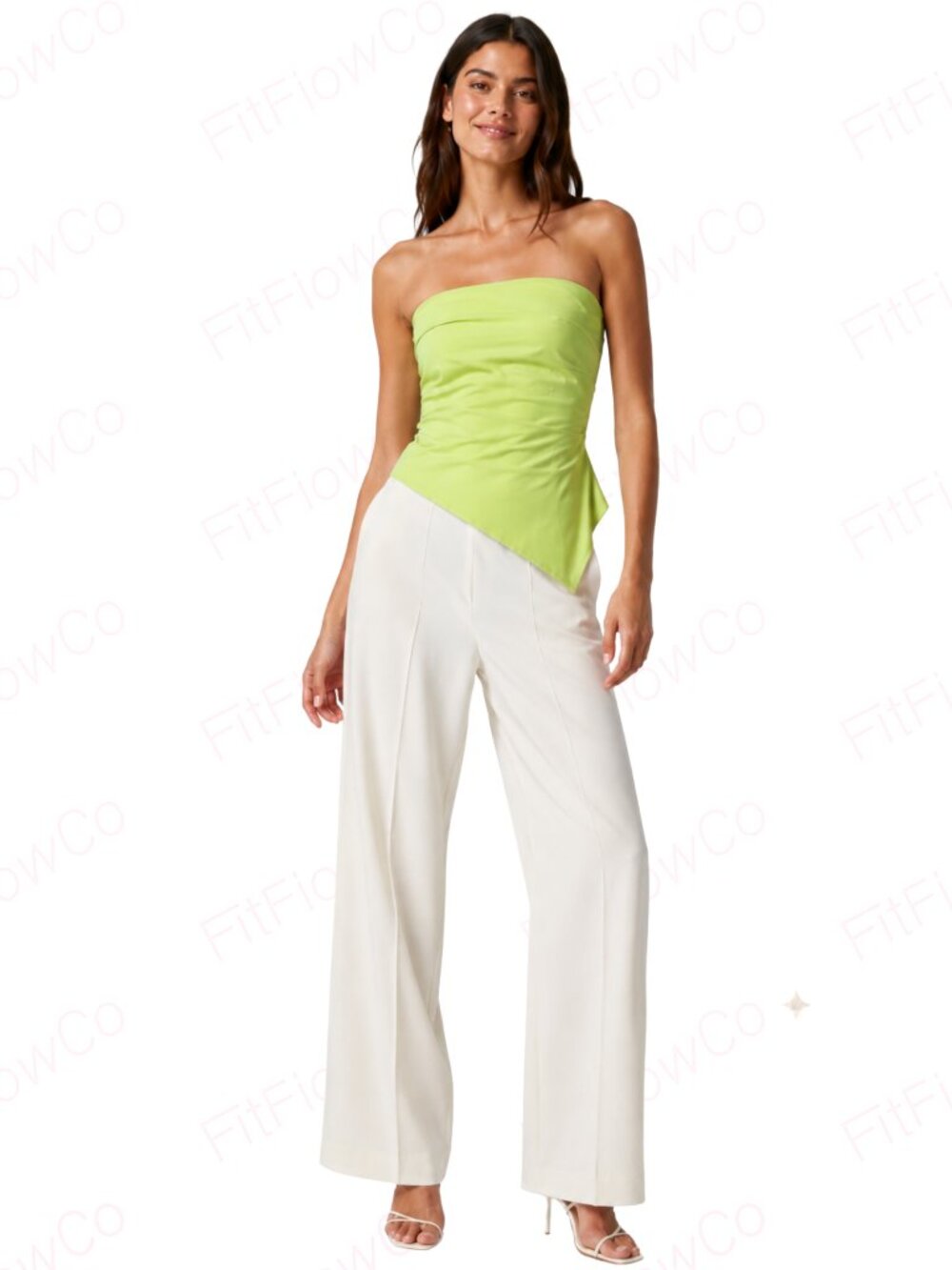 ZARA Lime Green Strapless Asymmetric Draped Cotton Top Size L